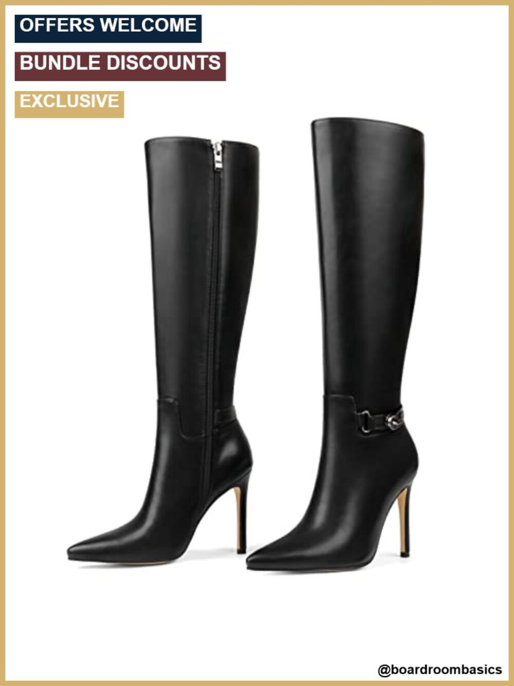 Knee High Pointed Toe Stiletto Boots Buckle Slouch Tall Boots
